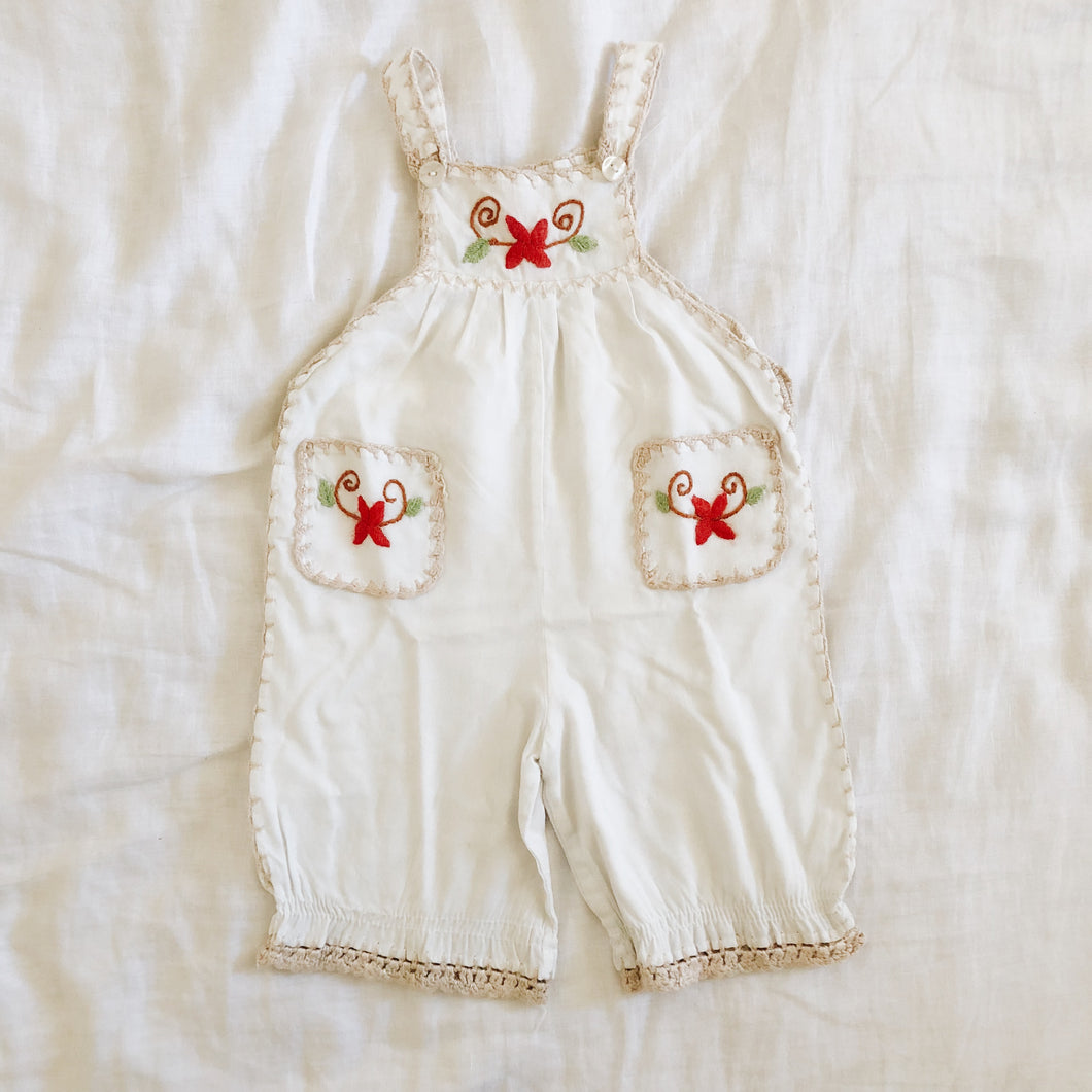 Vintage Embroidered Cotton Overalls 12M