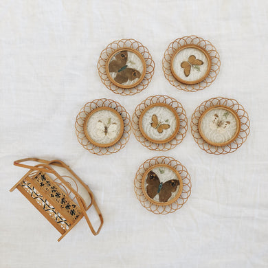 Vintage Rattan Pressed Butterfly Coasters